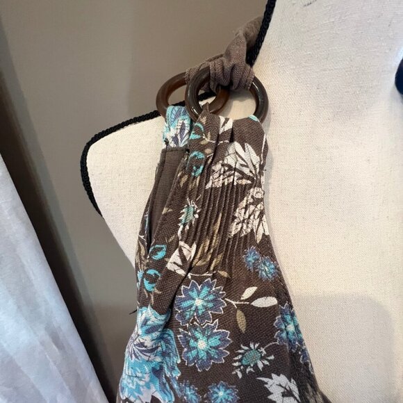 J Jill Women's Brown & Blue Floral Linen Handbag - Picture 2 of 11